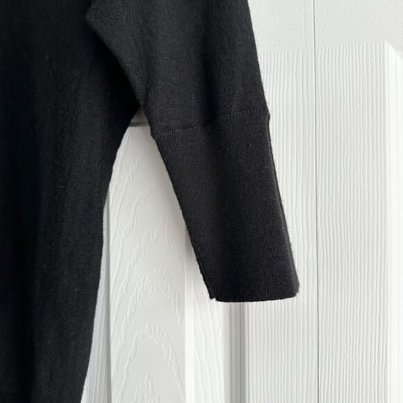 Banana Republic Sweater Size M Black Merino Wool Double V-Neck - Picture 2 of 8